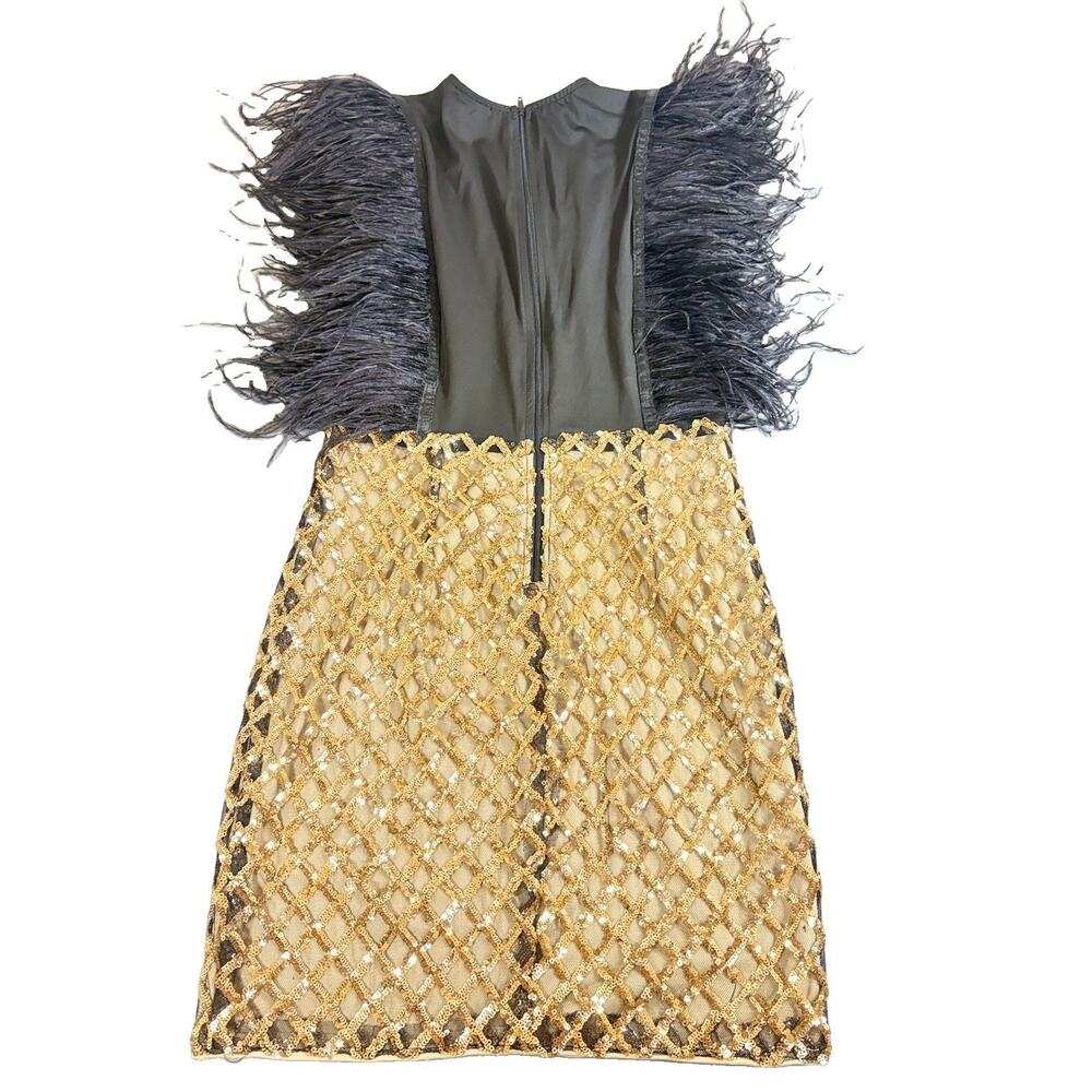 Banjul Feather Sequin Mini Dress Women’s Small Gold Black Cocktail Party Glam - Picture 2 of 6